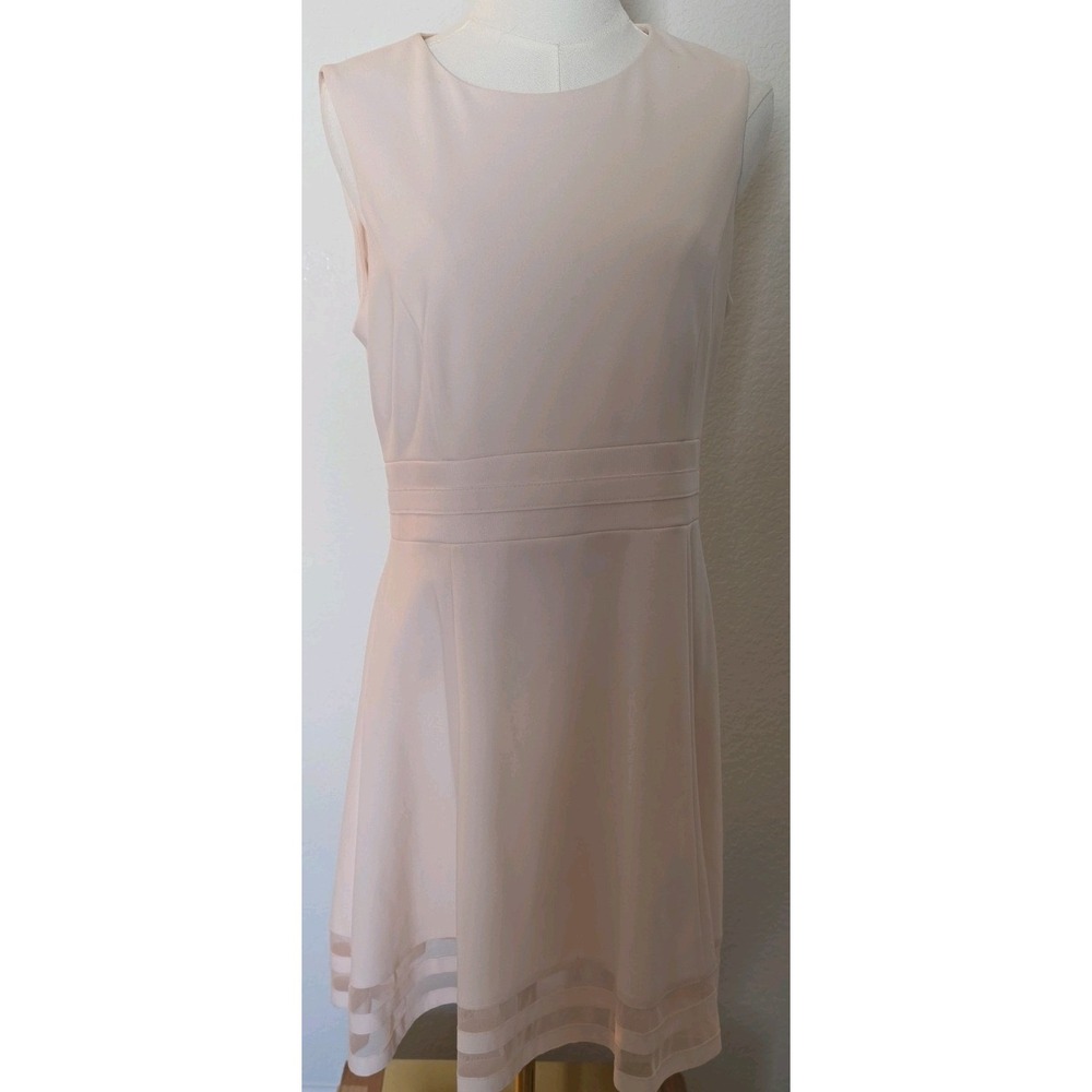 Calvin Klein Illusion-Trim Fit & Flare Dress- Blush- Size 12P Classic Quiet Lux